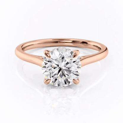 Round Cut Lab Grown Engagement Ring With Hidden Halo