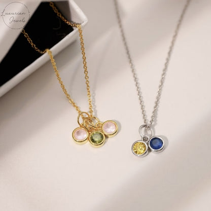 14K Solid Gold Family Birthstone Necklace