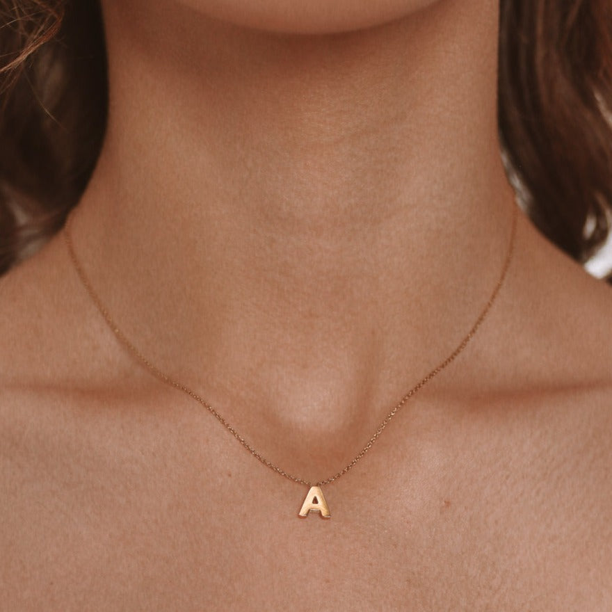 14k Solid Gold Initials Letter Necklace