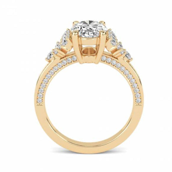 18k White Oval Cut Hidden Halo Pave Wedding Ring