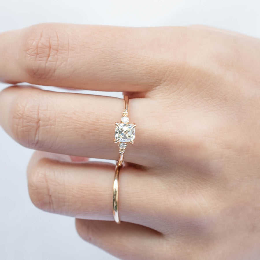 Old Mine Cut Cushion Lab Diamond Engagement Ring