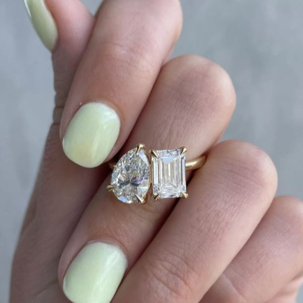 2.00 CT Toi Et Moi Pear And Emerald Cut Diamond Ring