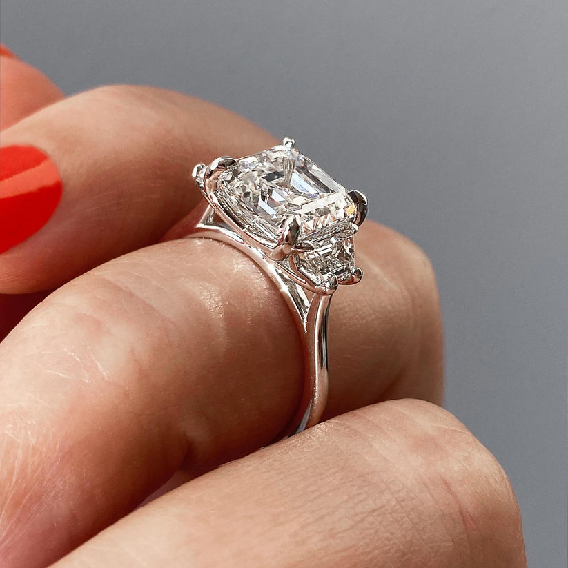 Asscher Cut Three Stone Lab Diamond Engagement Ring