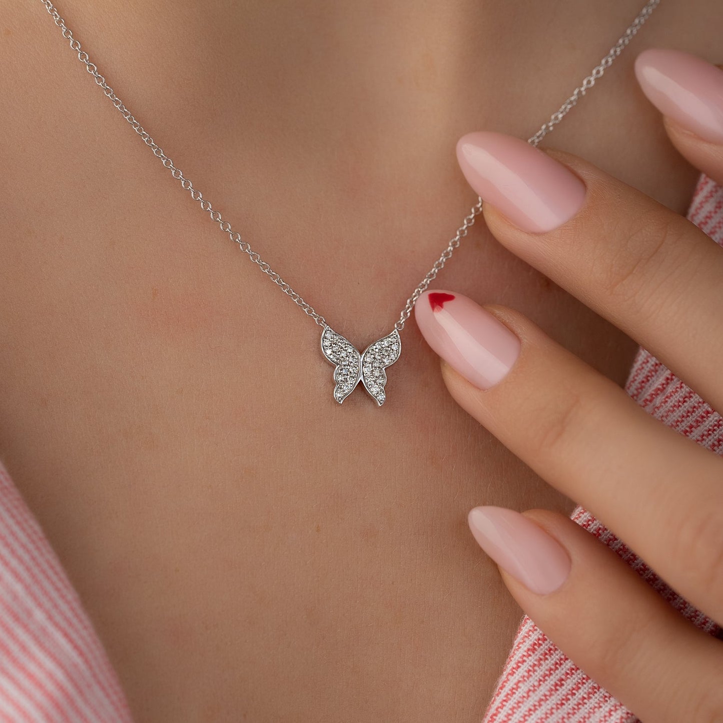 14k Gold Pave Diamond Butterfly Pendant Necklace