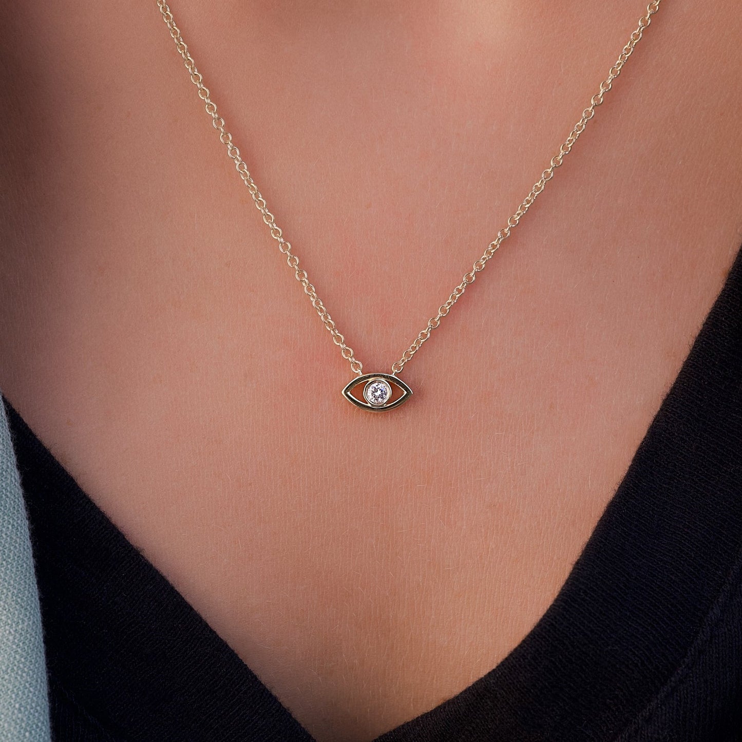 Dainty Diamond Evil Eye Good Luck Charm Necklace