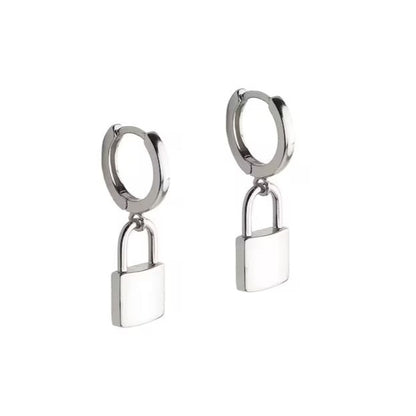 Padlock Charm Huggie Hoop Earrings