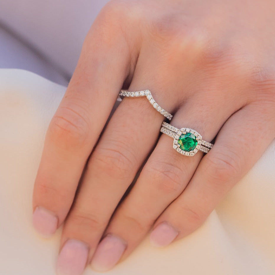 Round Cut May Birthstone Emerald Engagement Ring