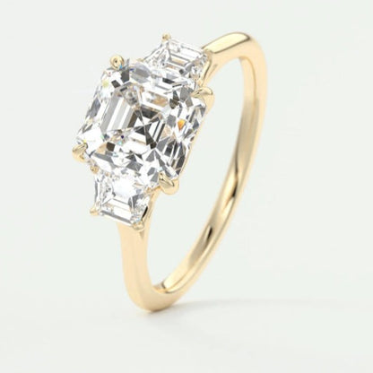 Asscher Cut Three Stone Lab Diamond Engagement Ring