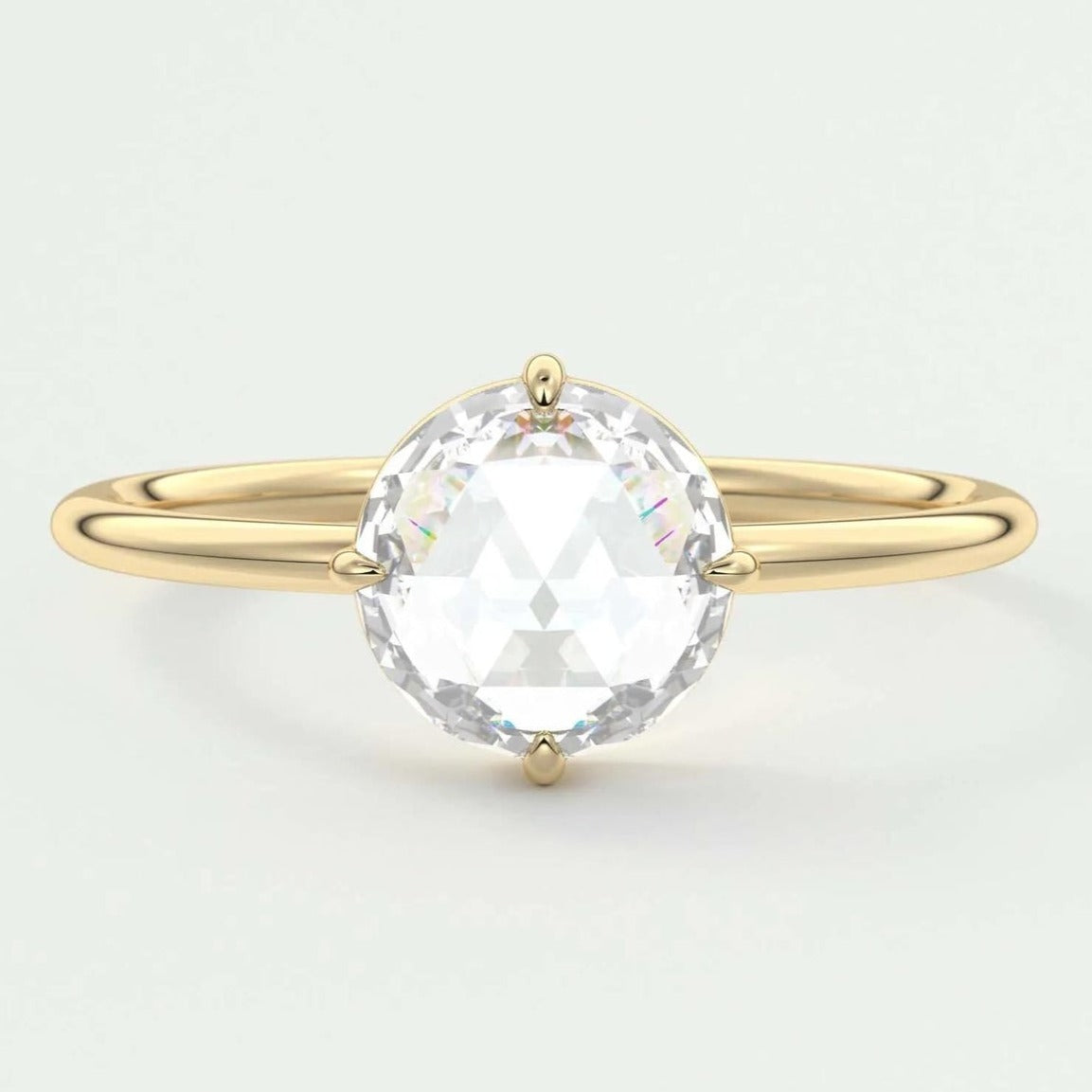 Round Rose Cut Solitaire Moissanite Engagement Ring