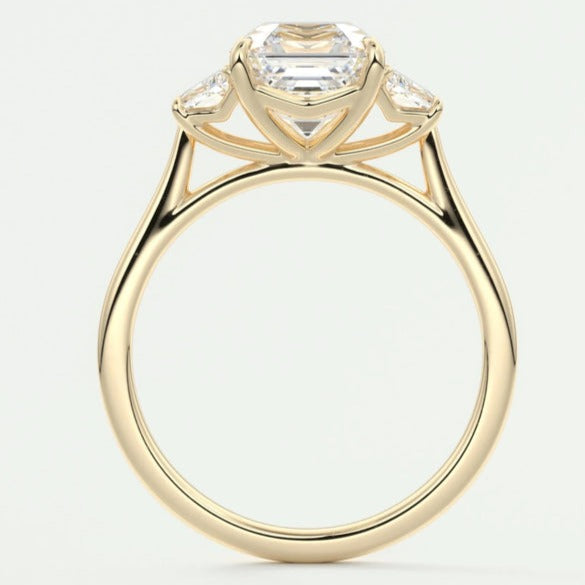 Asscher Cut Three Stone Lab Diamond Engagement Ring