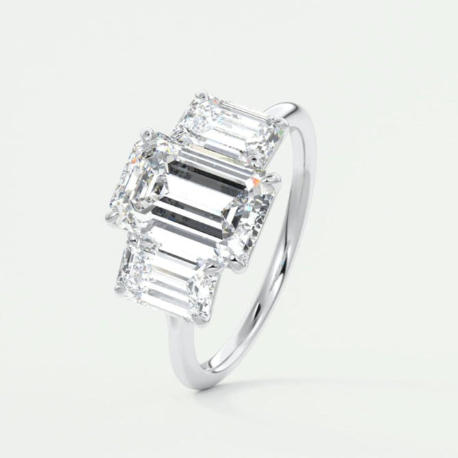 3.00 CT Emerald Cut Lab Made Three Stone Ring