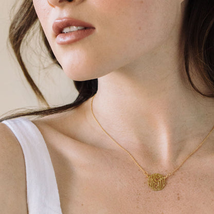 Initials Name Monogram Necklace in 18K Solid Gold