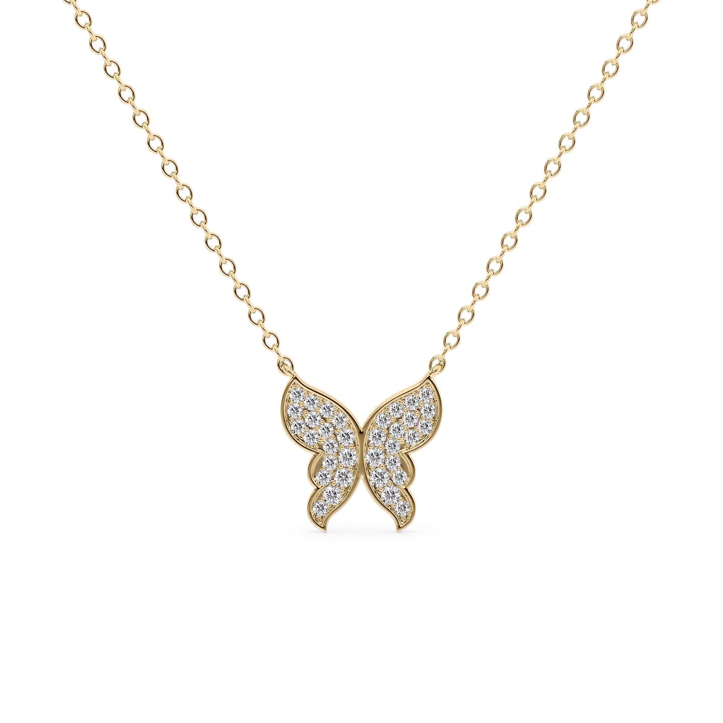 14k Gold Pave Diamond Butterfly Pendant Necklace