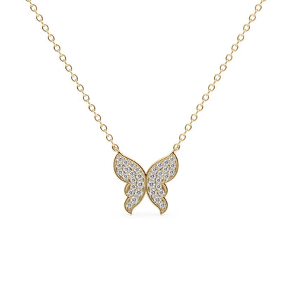 14k Gold Pave Diamond Butterfly Pendant Necklace