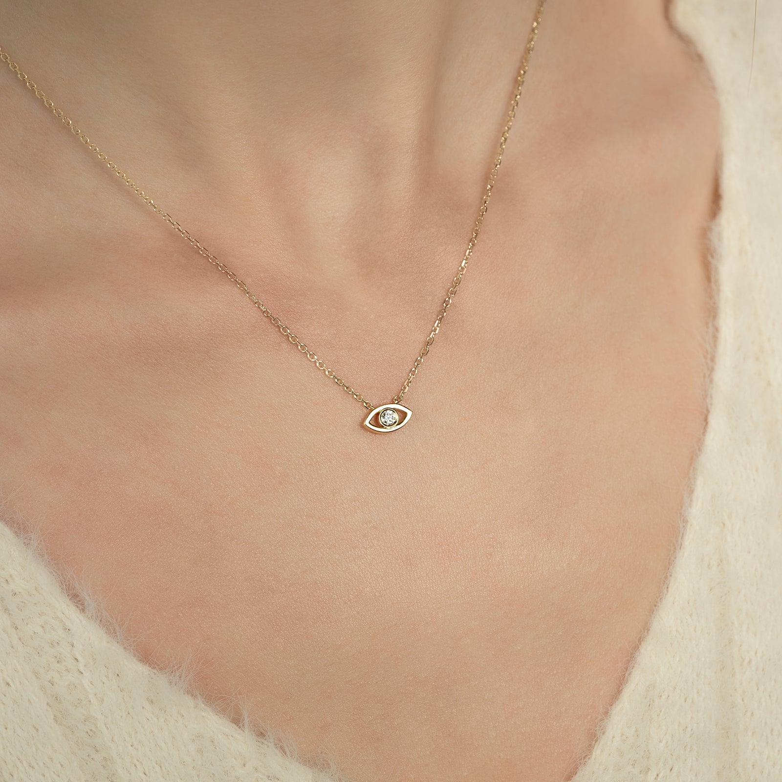 Dainty Diamond Evil Eye Good Luck Charm Necklace