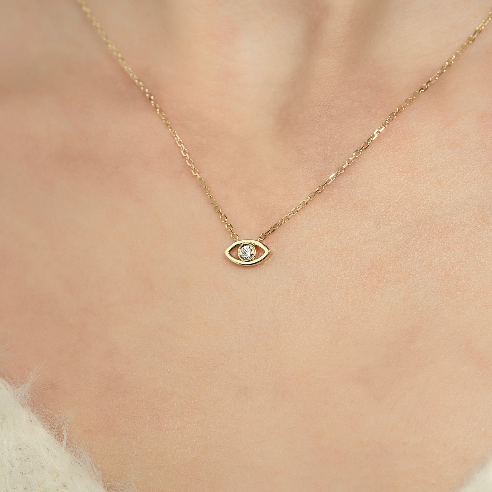 Dainty Diamond Evil Eye Good Luck Charm Necklace