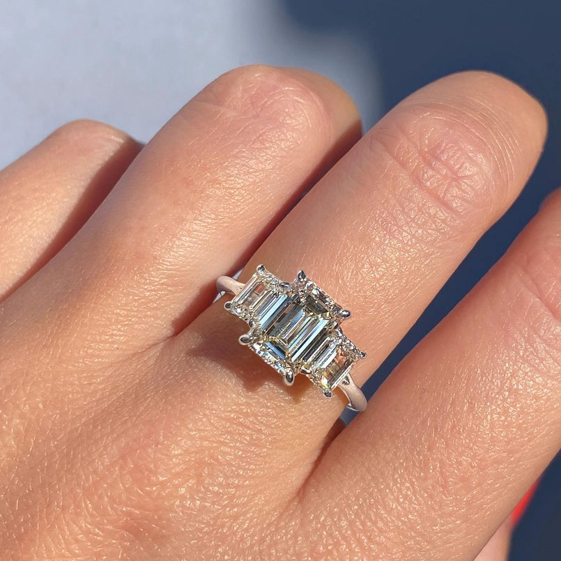 3.00 CT Emerald Cut Lab Made Three Stone Ring