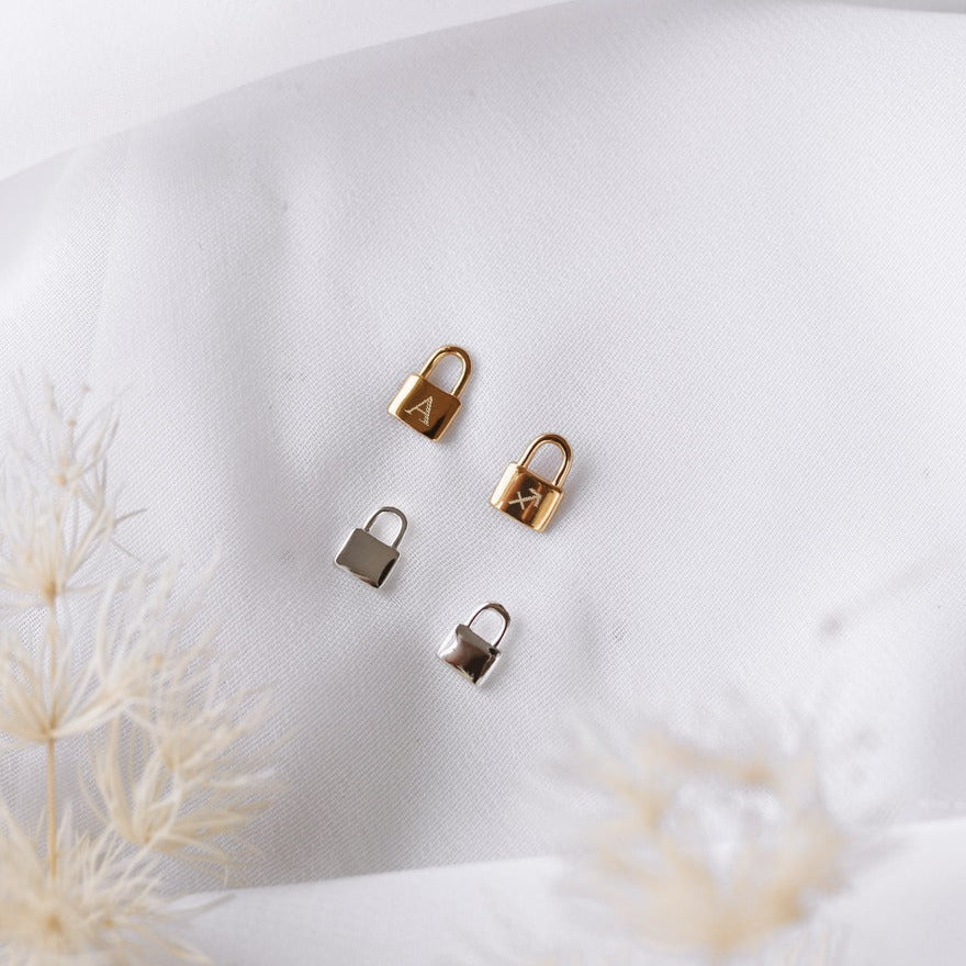 Engraved Small Padlock Stud Earrings by Luxurian Jewels