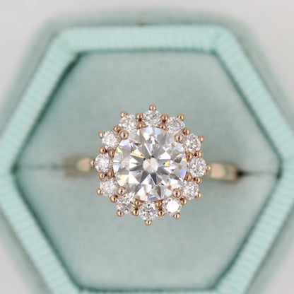 1.00 CT Round Cut Halo Cathedral Diamond Ring
