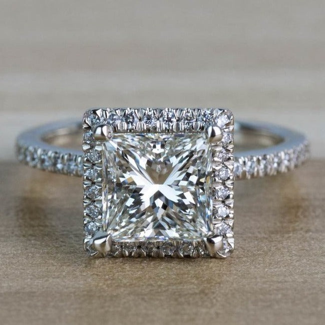 10K Princess Cut Hidden Halo Engagement Ring