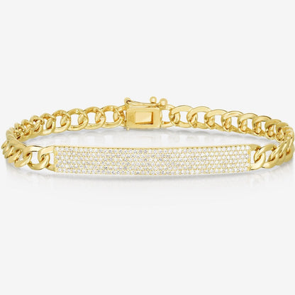 14k Gold Round Diamond Curb Chain Bracelet
