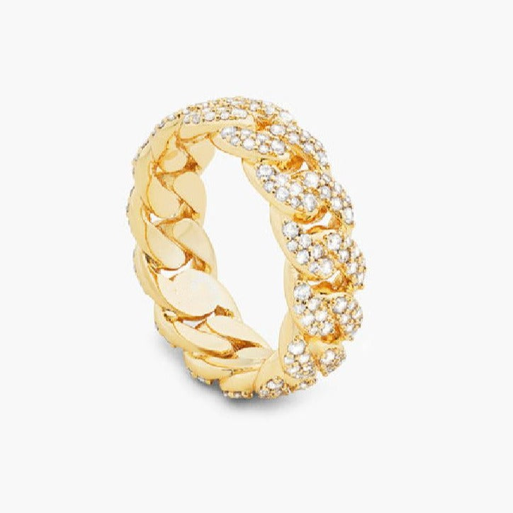 Gold Iced Out Cuban Lab Grown Diamond Ring
