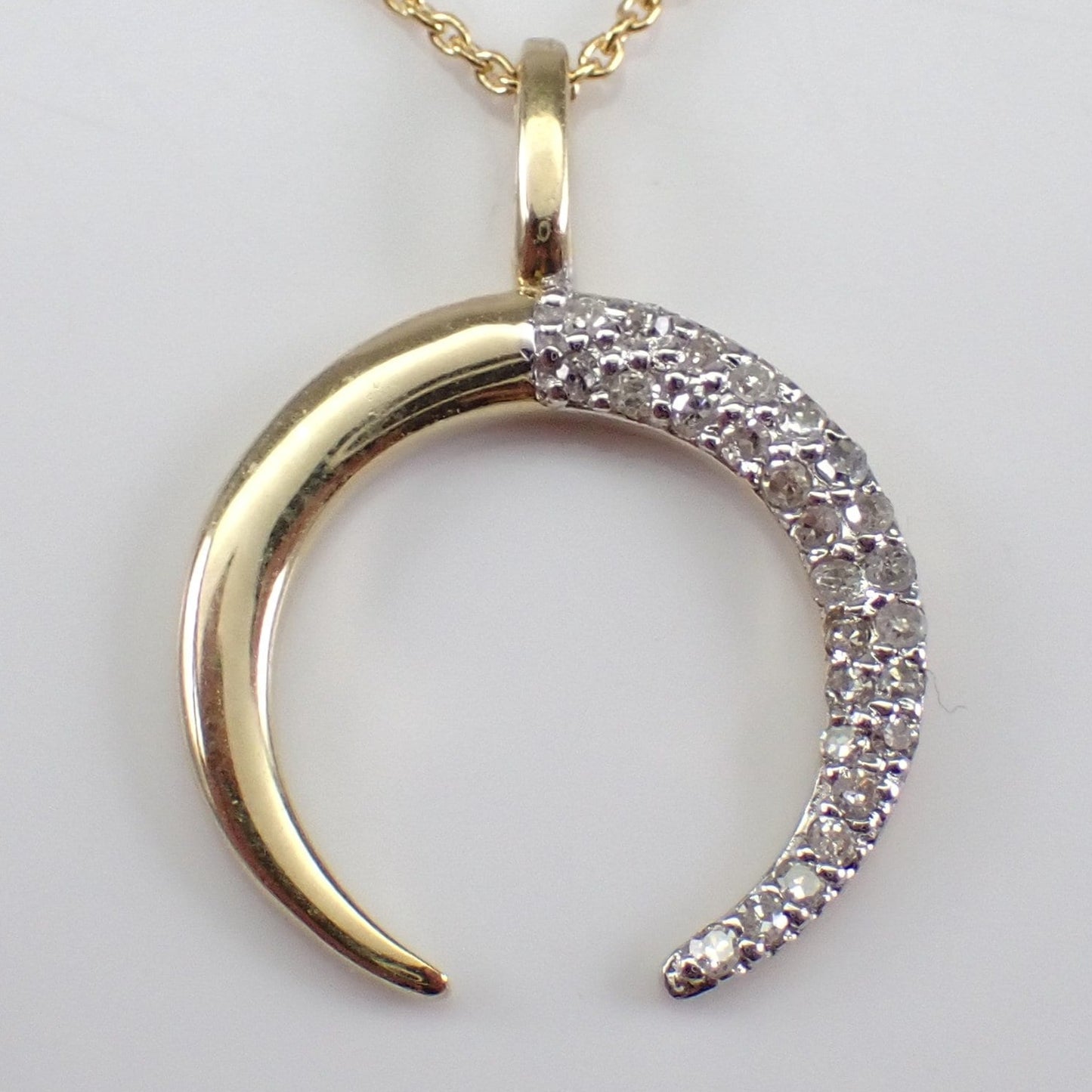 14k Round Cut Crescent Moon Pendant