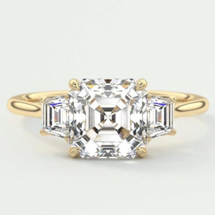 Asscher Cut Three Stone Lab Diamond Engagement Ring