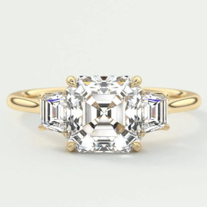 Asscher Cut Three Stone Lab Diamond Engagement Ring