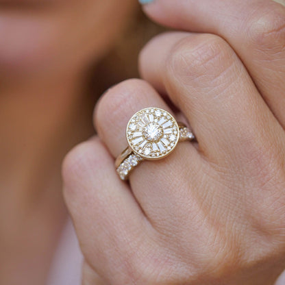 Straight Baguette And Round Cut Cluster Bridal Ring