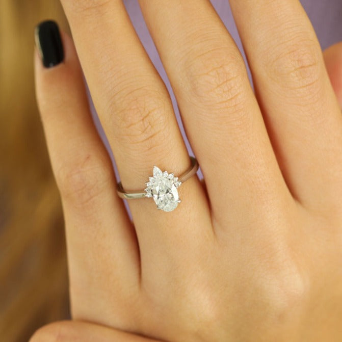 Oval Shaped Cluster Moissanite Engagement Ring