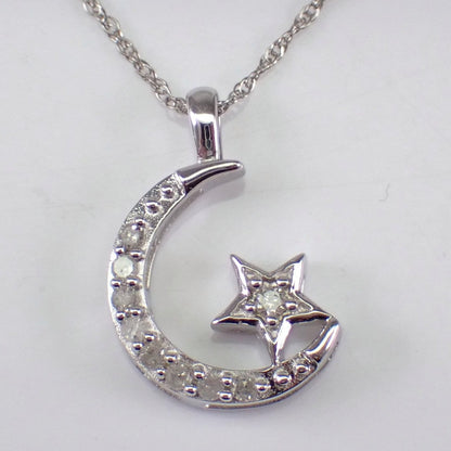 10K White Round Cut Crescent Moon Necklace