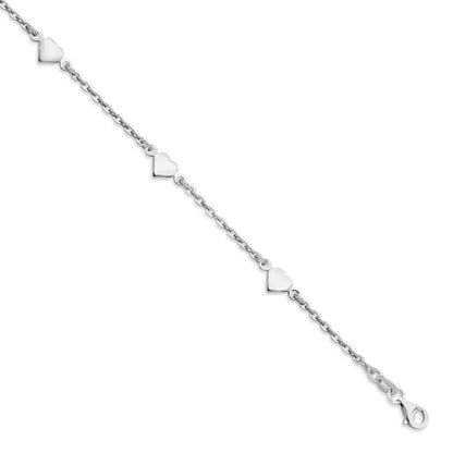 18K Solid Gold Beautiful Heart Station Anklet Bracelet