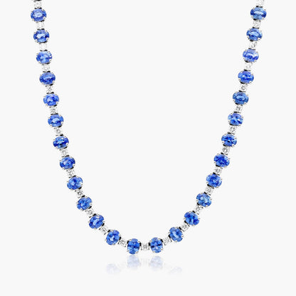 Vivid Blue Oval Cut Lab Grown Diamond Tennis Necklace