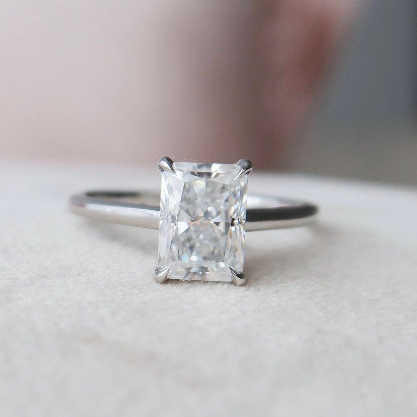 Radiant Cut Hidden Halo Engagement Ring