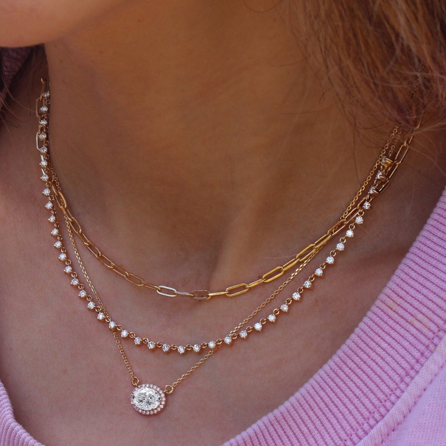 Oval Cut Moissanite Necklace in 14k Gold