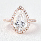 Solid Gold Pear Cut Halo Engagement Ring