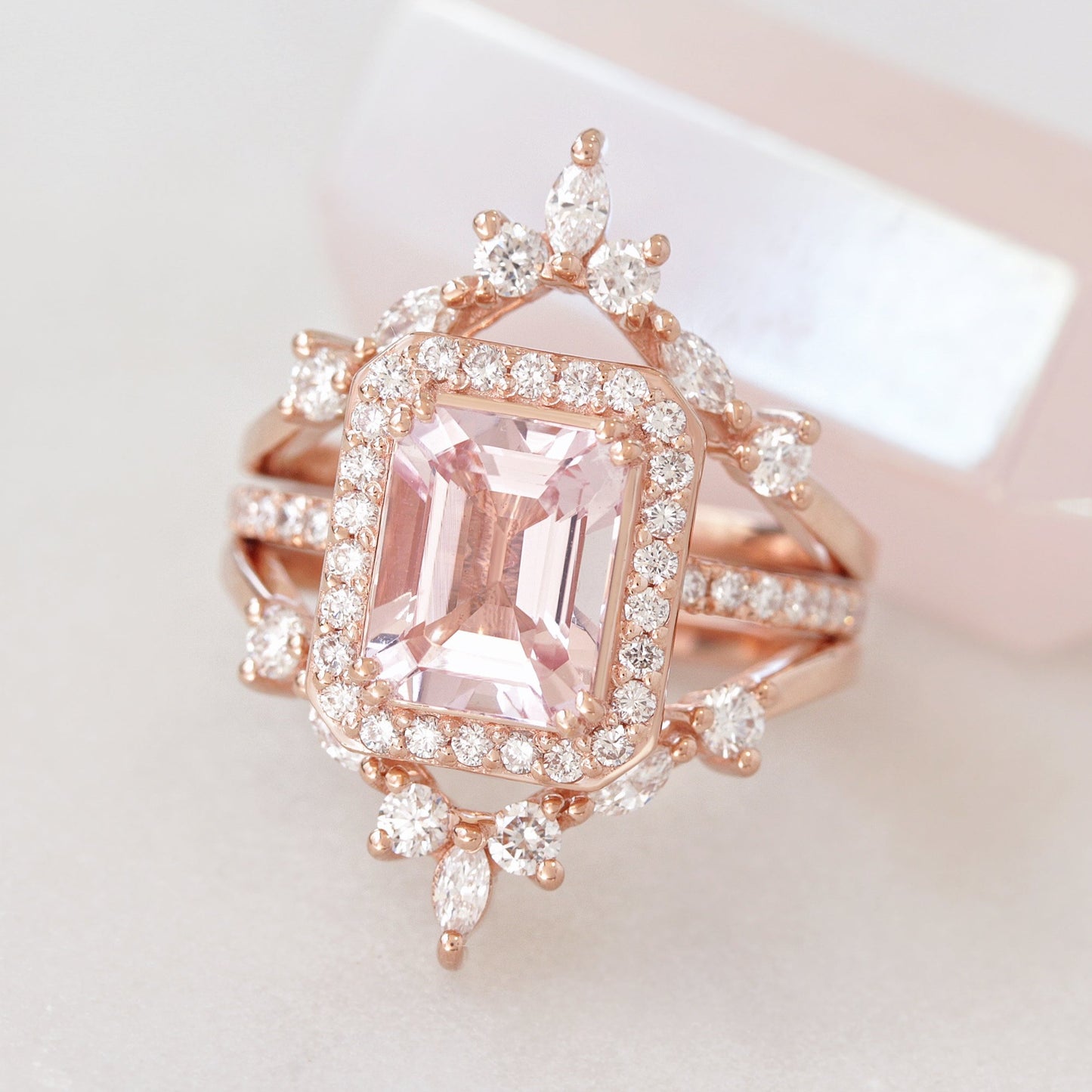 2.17 CT Pink Emerald Cut Art Deco Diamond Ring