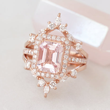 2.17 CT Pink Emerald Cut Art Deco Diamond Ring