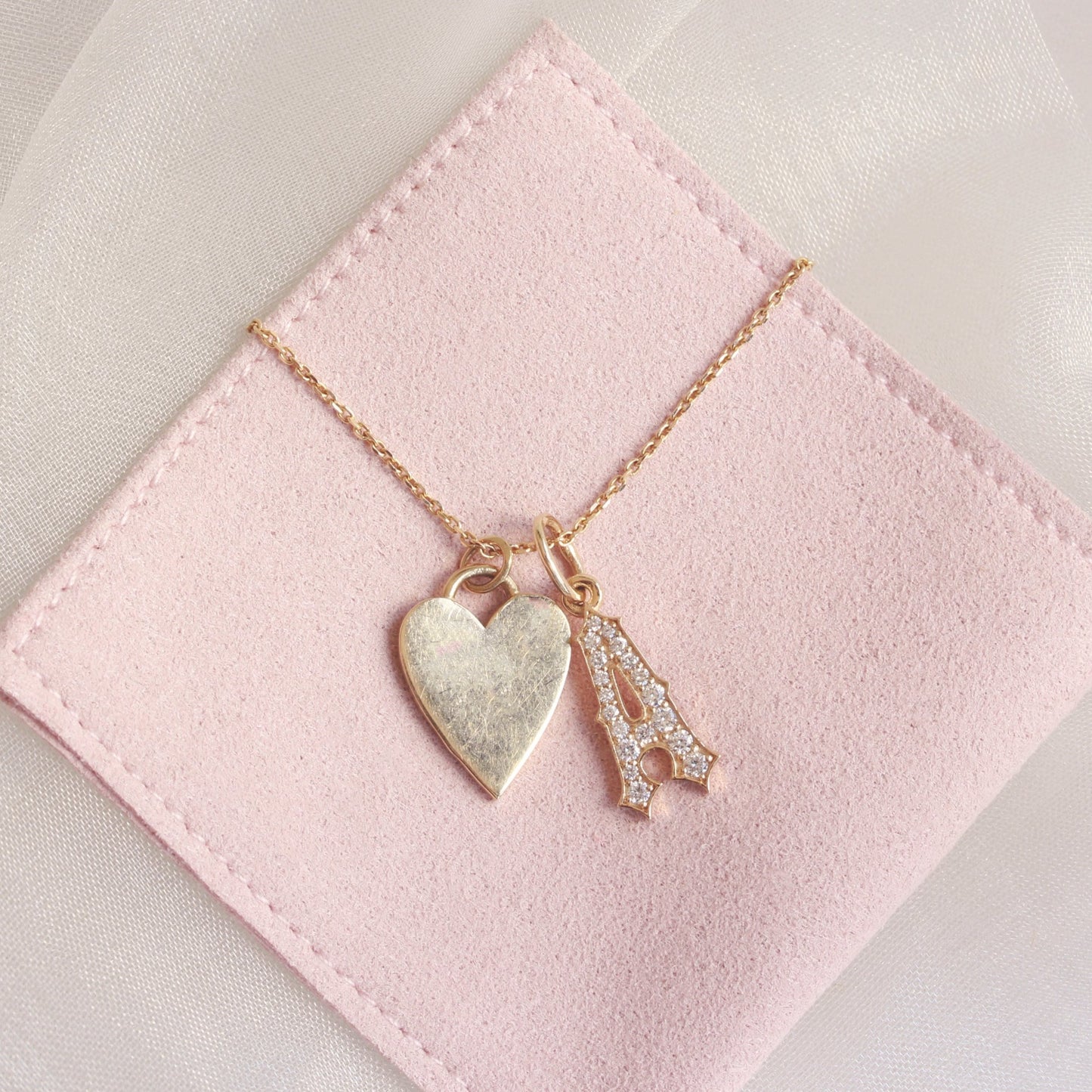 14K Solid Yellow Gold Heart Charm Necklace