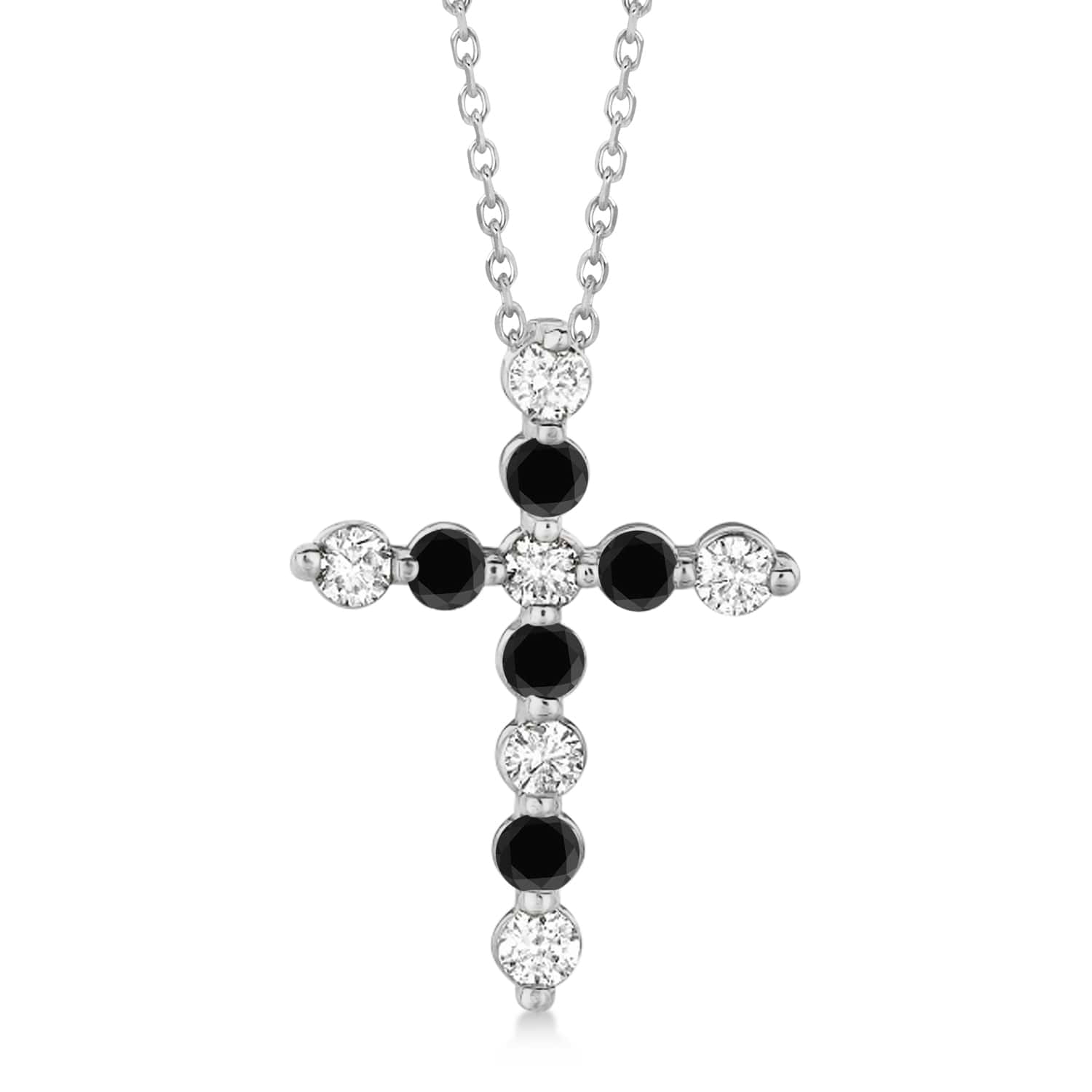 Black & White Diamond Cross Pendant Necklace