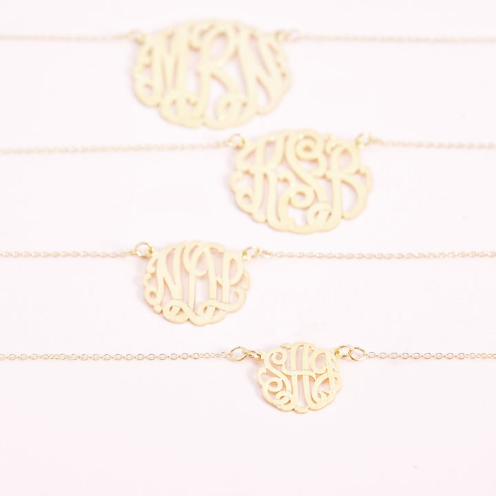 Initials Name Monogram Necklace in 18K Solid Gold