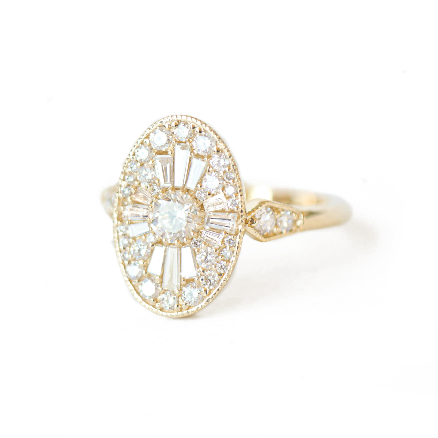 Oval Shaped Cluster Round Cut Diamond Vintage Ring