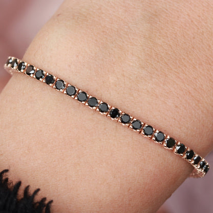 Rose Gold Classic Black Diamond Tennis Bracelet