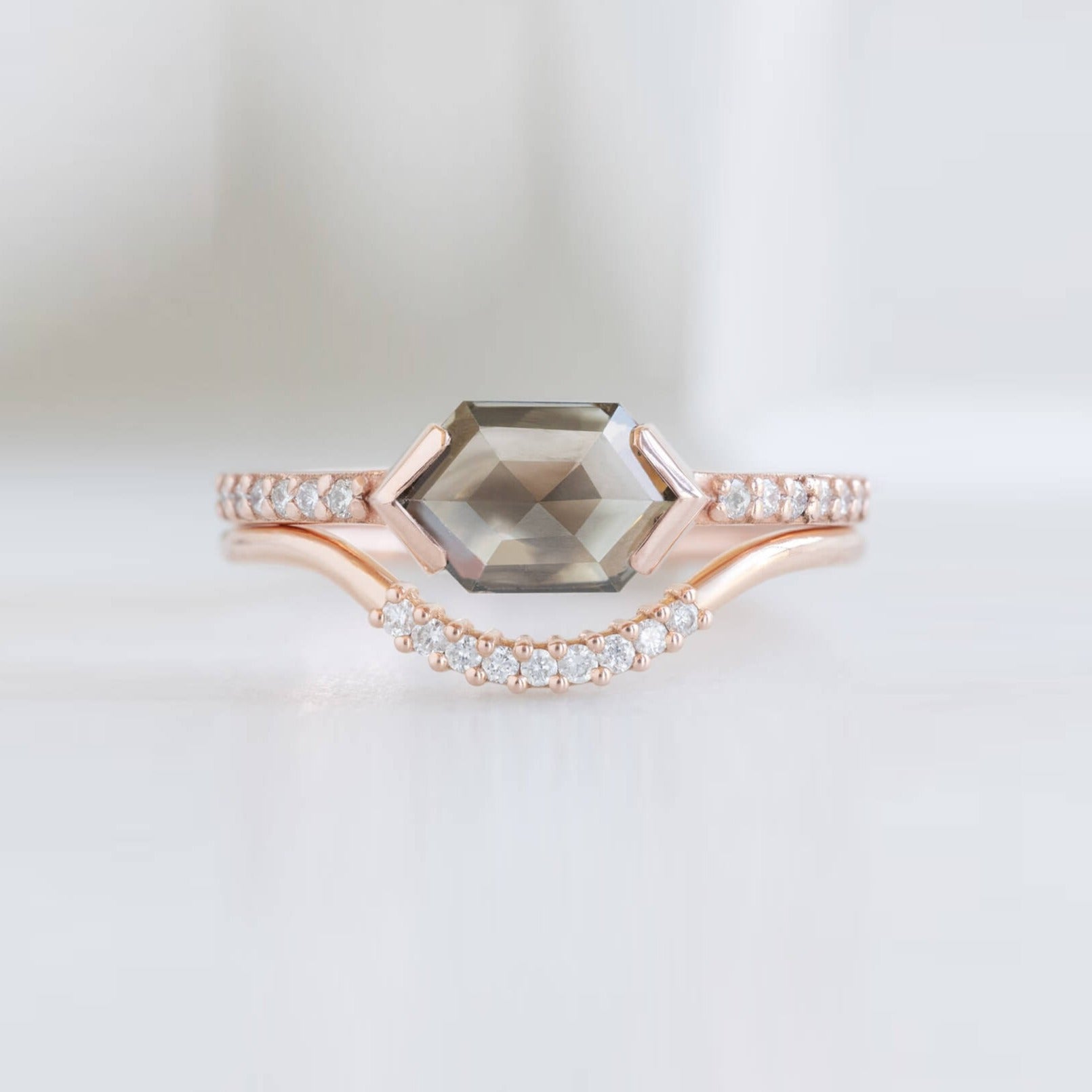 Salt And Pepper Hexagon Cut Diamond Ring