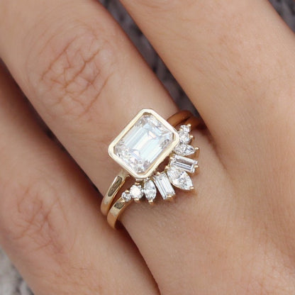 18K Emerald Cut Bridal Set Multi Diamond Ring