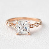 10K Gold Princess Cut Solitaire Accent Diamond Ring