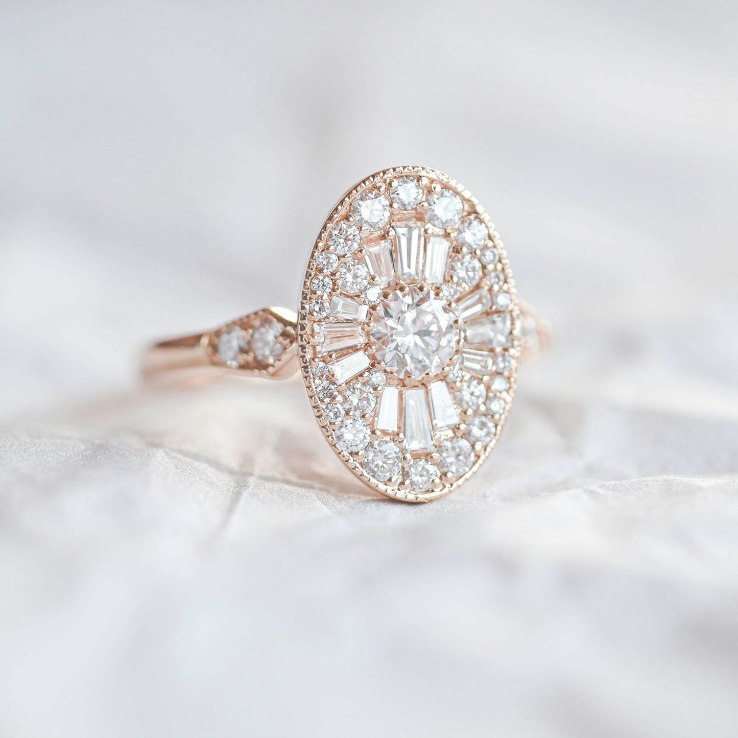 Oval Shaped Cluster Round Cut Diamond Vintage Ring