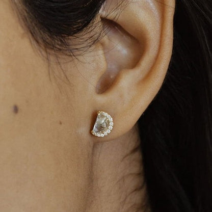 1.12 CT Half Moon Cut Halo Diamond Earrings