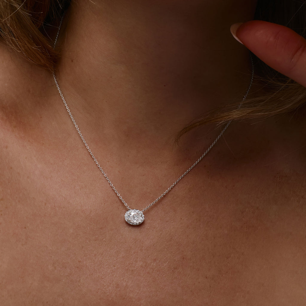 Oval Cut Moissanite Necklace in 14k Gold